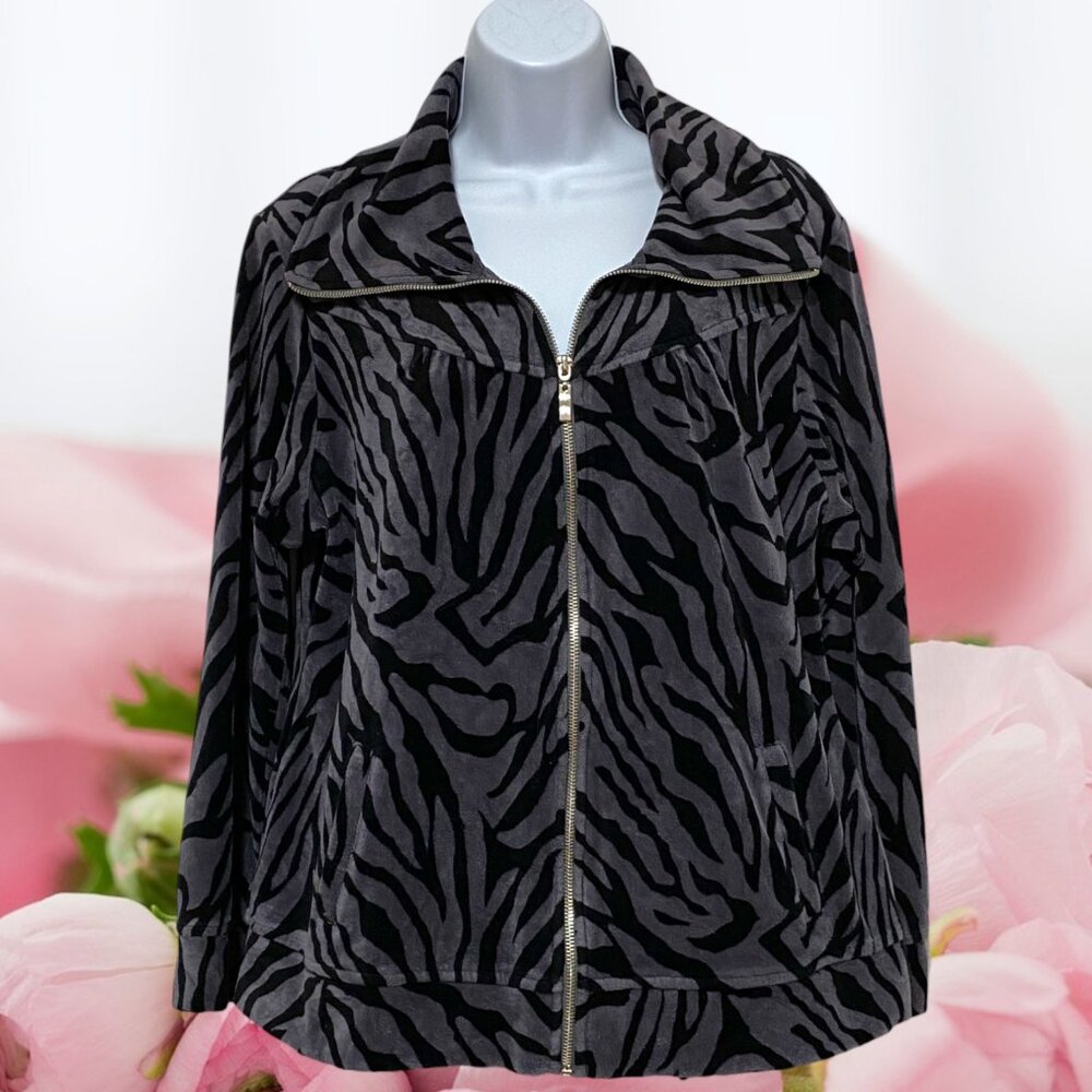 Style & Co-Women's XL Zipper Jacket Pockets Collared Multi-Color Animal Print